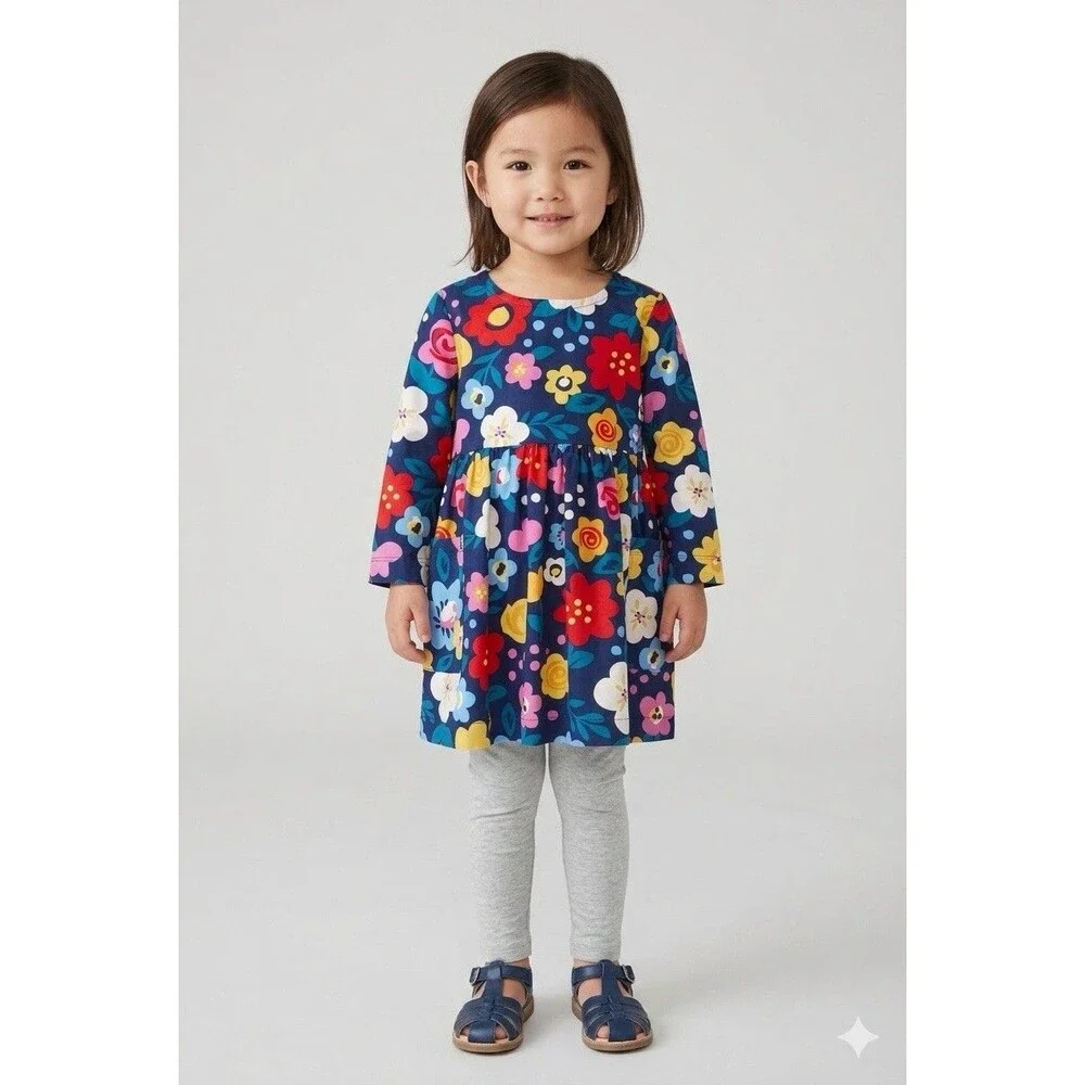 Hanna Andersson 3T 90cm Floral Pocket Dress Scandi Cottagecore Cotton Play Dress